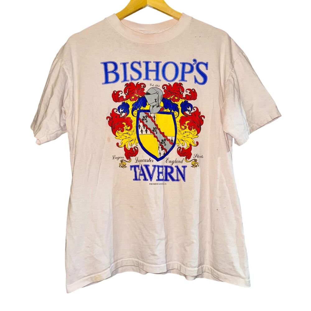 Vintage Single Stitch Bishops Tavern T-Shirt Lancaster England‎ USA LG Tharshed